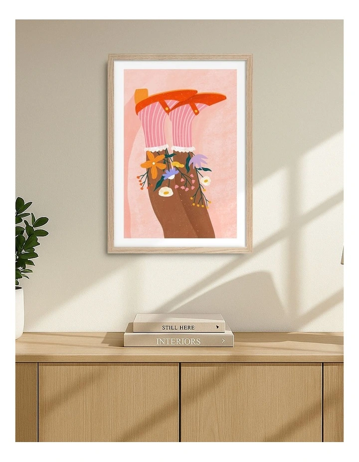 Floral Socks Art Print Frame in Natural image 2