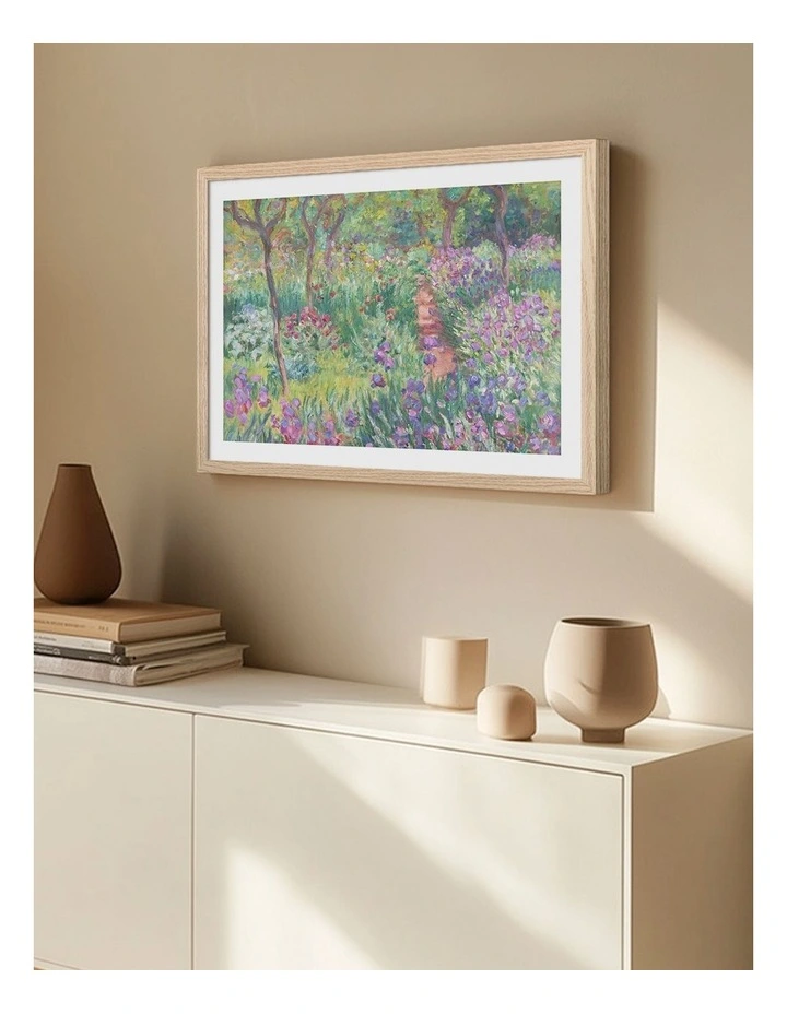 Flower Garden (Monet) Art Print Frame in Natural image 2
