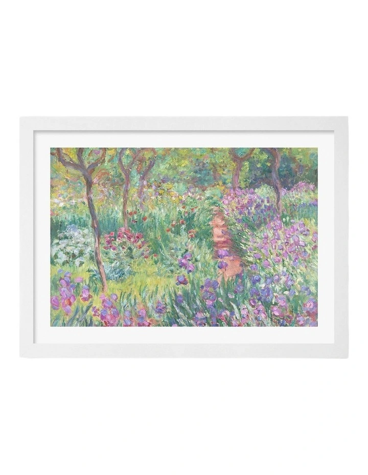 Flower Garden (Monet) Art Print Frame in White image 1