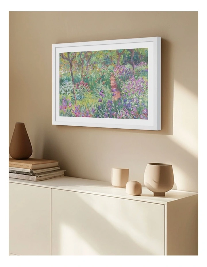 Flower Garden (Monet) Art Print Frame in White image 2