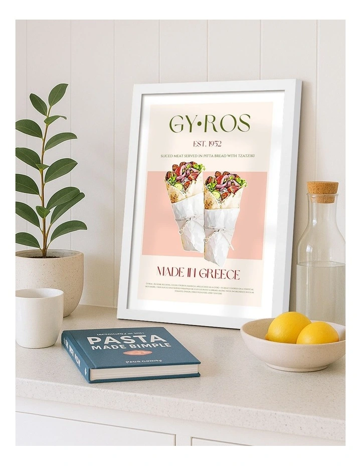 Australian Made Greek Flavour Delight Art Print Frame in White image 2