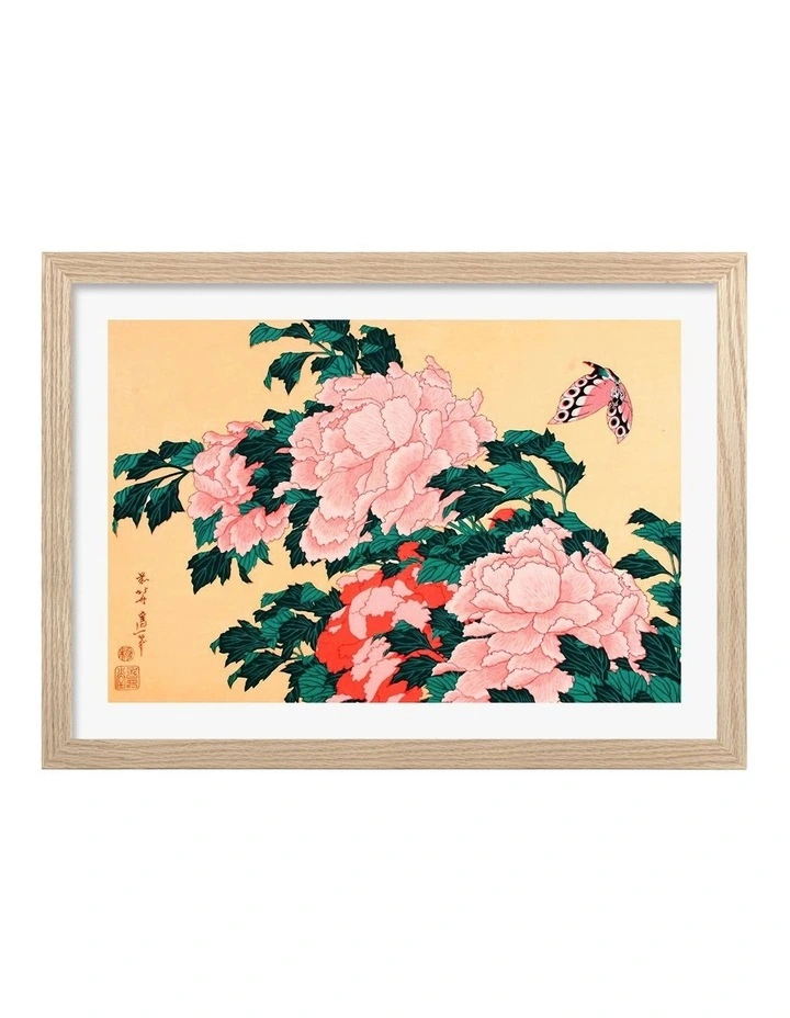 Australian Made The Peonies and Blossom Art Print Natural Frame image 1