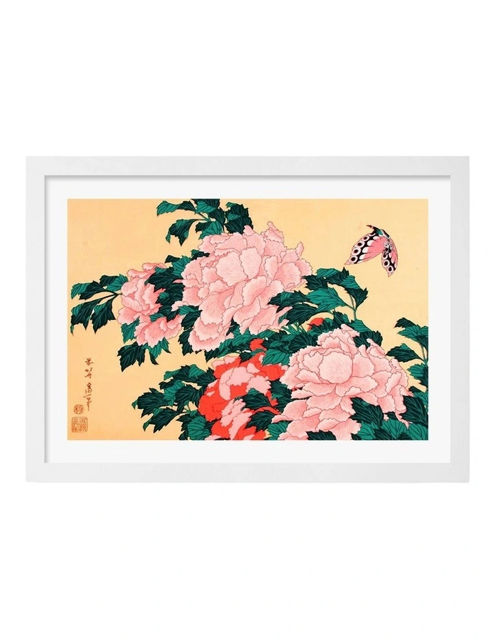 Australian Made The Peonies and Blossom Art Print White Frame image 1