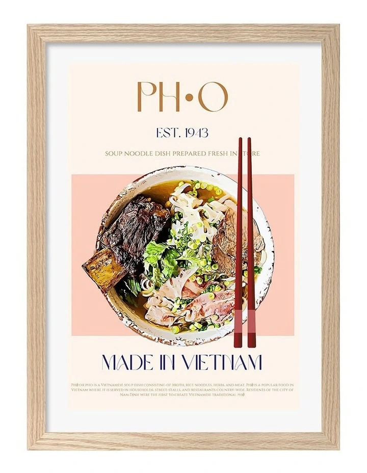 Australian Made Vietnamese Noodle Delight Art Print Frame in Natural image 1
