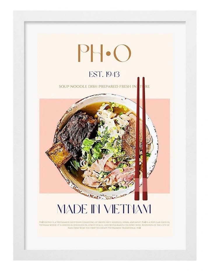 Australian Made Vietnamese Noodle Delight Art Print Frame in White image 1