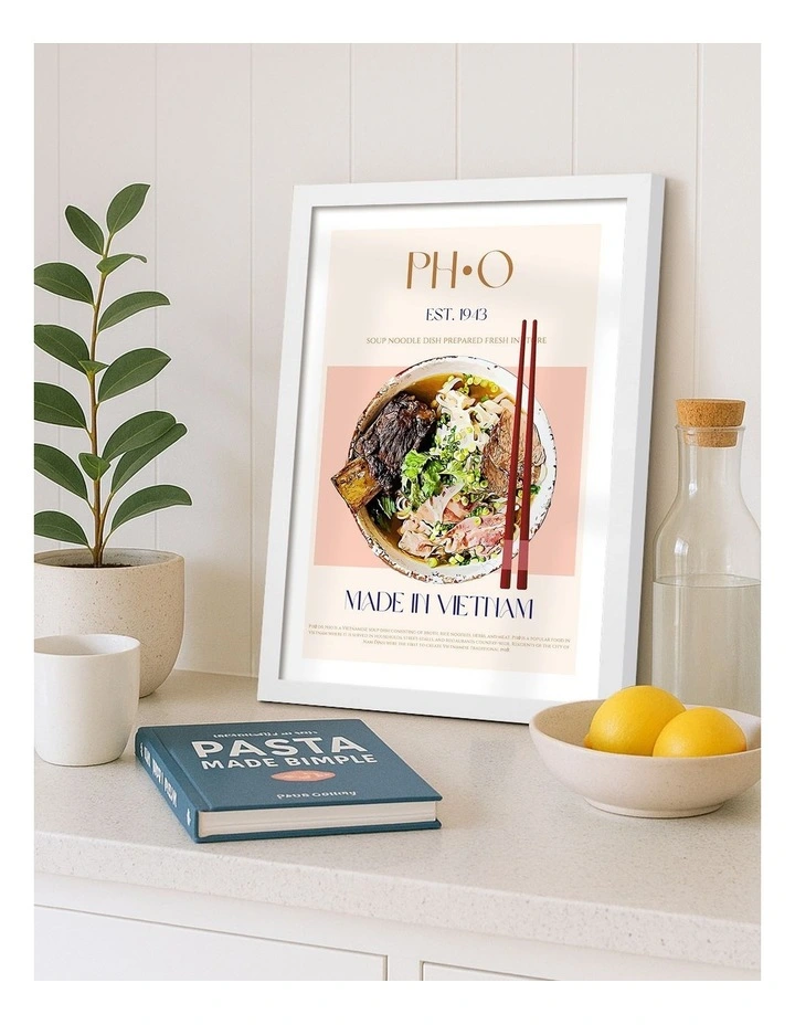 Australian Made Vietnamese Noodle Delight Art Print Frame in White image 2