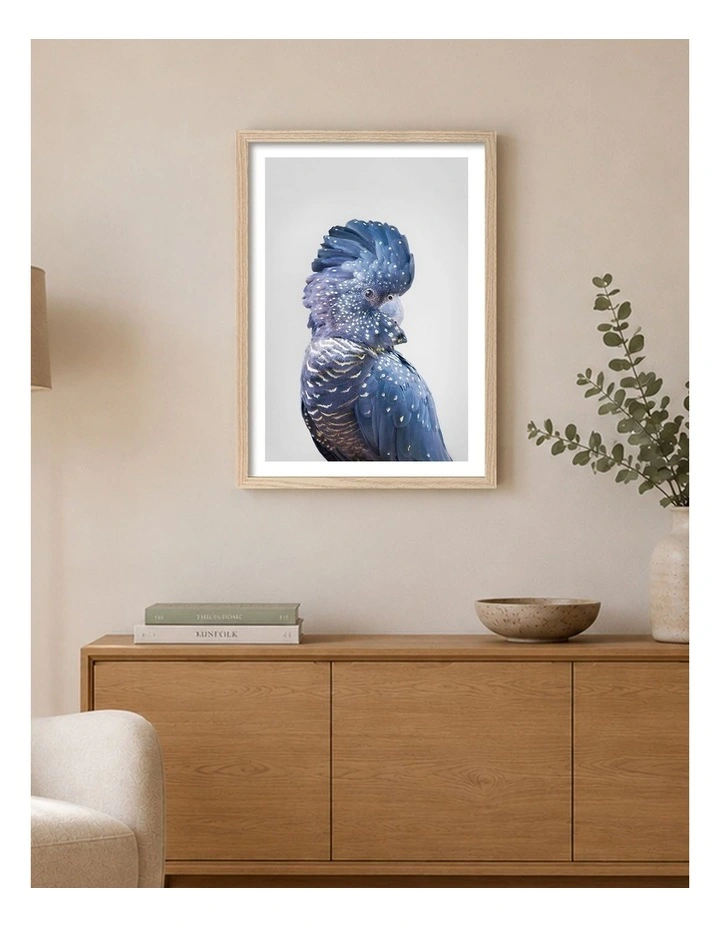 Australian Made Black Cockatoo Art Print Natural Frame image 2