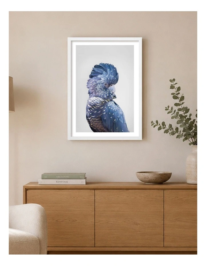 Australian Made Black Cockatoo Art Print White Frame image 2