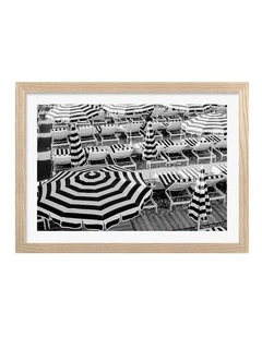 Australian Made Black White Umbrellas 2 Art Print Natural Frame