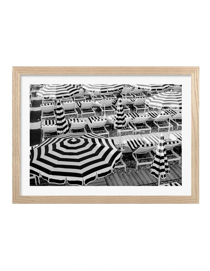 Australian Made Black White Umbrellas 2 Art Print Natural Frame image 1