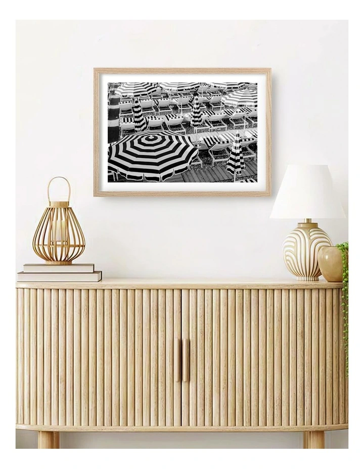 Australian Made Black White Umbrellas 2 Art Print Natural Frame image 2