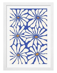 Australian Made Bold Blue Daisies Art Print White Frame