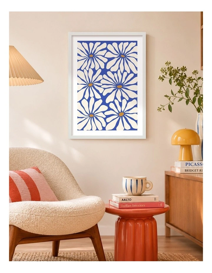 Australian Made Bold Blue Daisies Art Print White Frame image 2