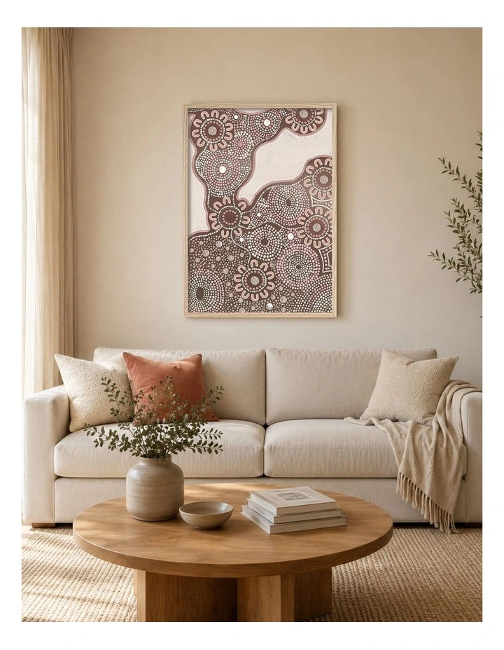 Australian Made Building Strong Foundations Part 1 Clay Aboriginal Art Print Natural Frame image 2