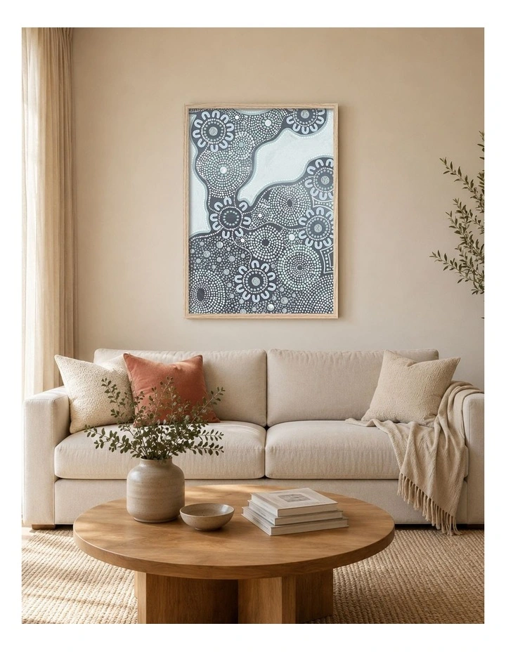 Australian Made Building Strong Foundations Part 1 Sky Aboriginal Art Print Natural Frame image 2