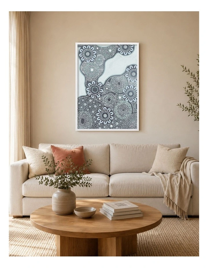 Australian Made Building Strong Foundations Part 1 Sky Aboriginal Art Print White Frame image 2