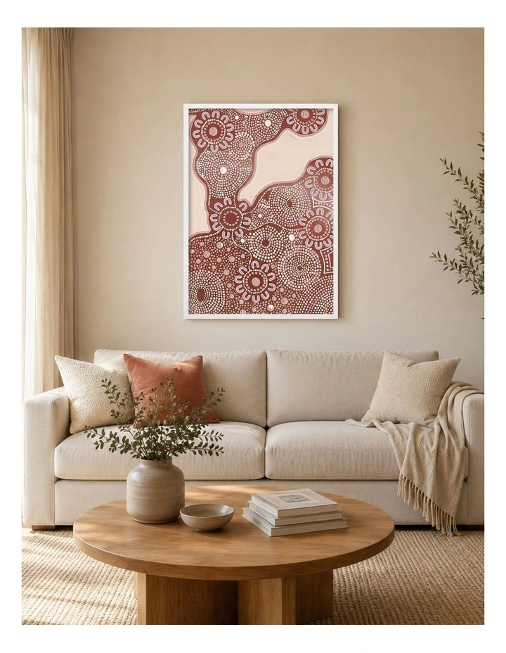 Australian Made Building Strong Foundations Part 1 Sun Aboriginal Art Print White Frame image 2
