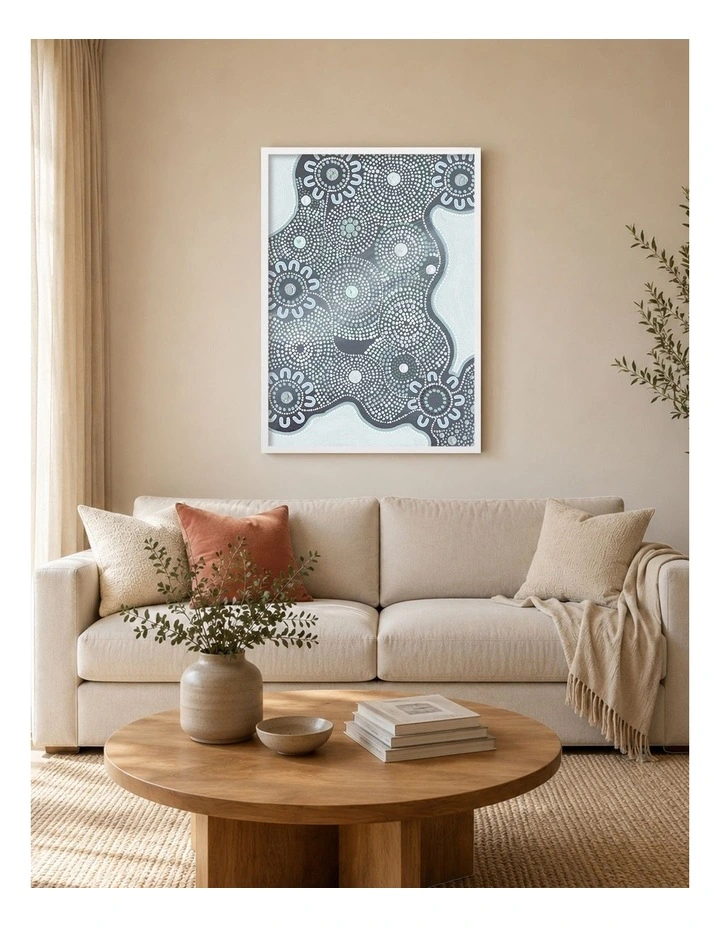 Australian Made Building Strong Foundations Part 2 Sky Aboriginal Art Print White Frame image 2