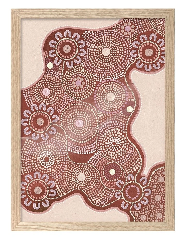 Australian Made Building Strong Foundations Part 2 Sun Aboriginal Art Print Natural Frame image 1