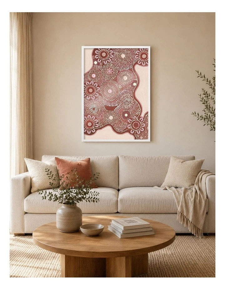 Australian Made Building Strong Foundations Part 2 Sun Aboriginal Art Print White Frame image 2