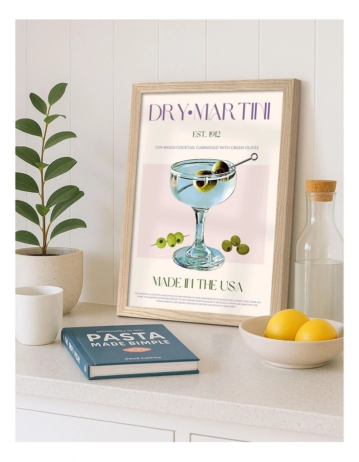 Australian Made Classic Dry Martini Art Print Natural Frame image 2