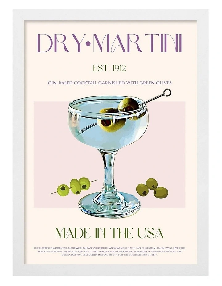 Australian Made Classic Dry Martini Art Print White Frame image 1