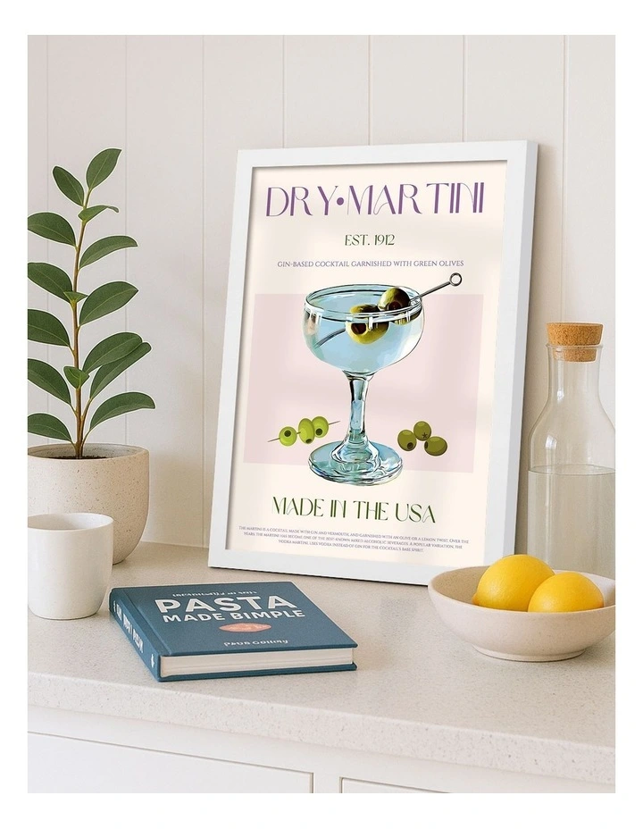 Australian Made Classic Dry Martini Art Print White Frame image 2