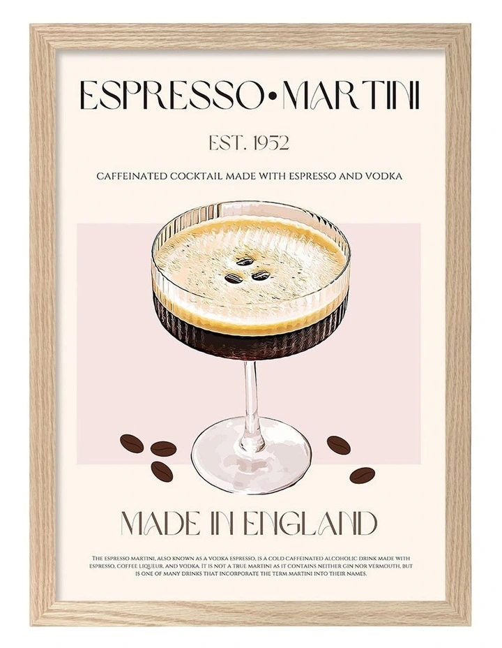 Australian Made Classic Espresso Martini Art Print Natural Frame image 1