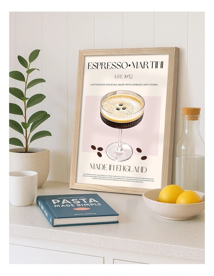 Australian Made Classic Espresso Martini Art Print Natural Frame image 2