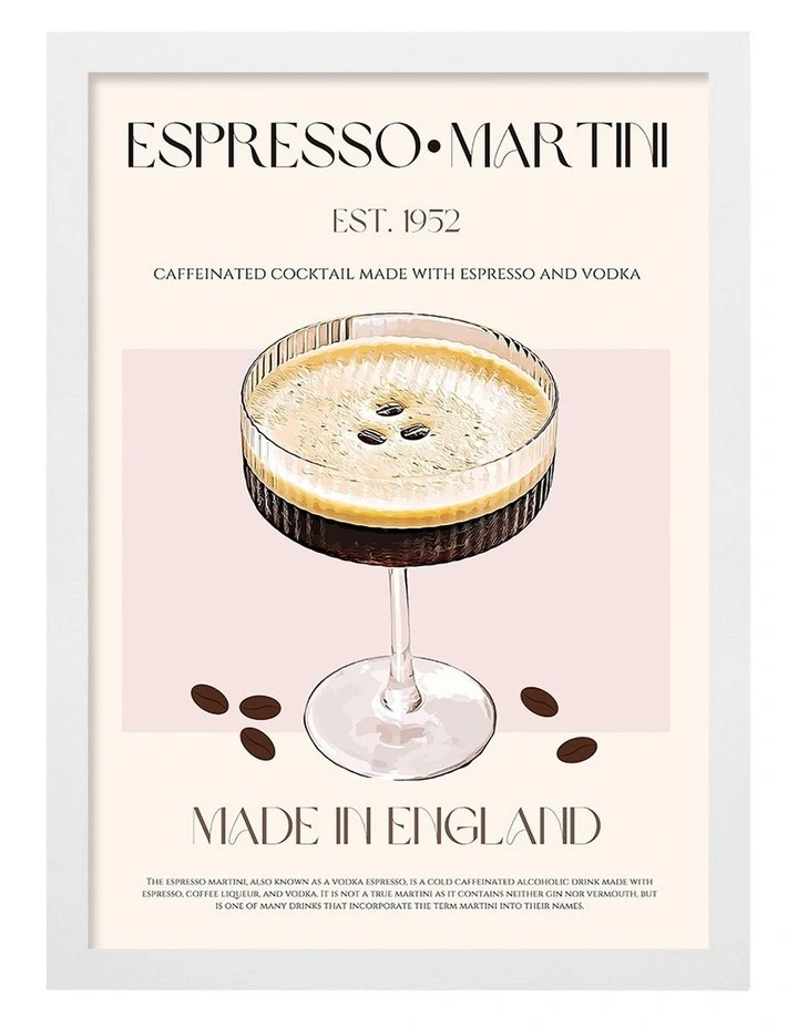 Australian Made Classic Espresso Martini Art Print White Frame image 1