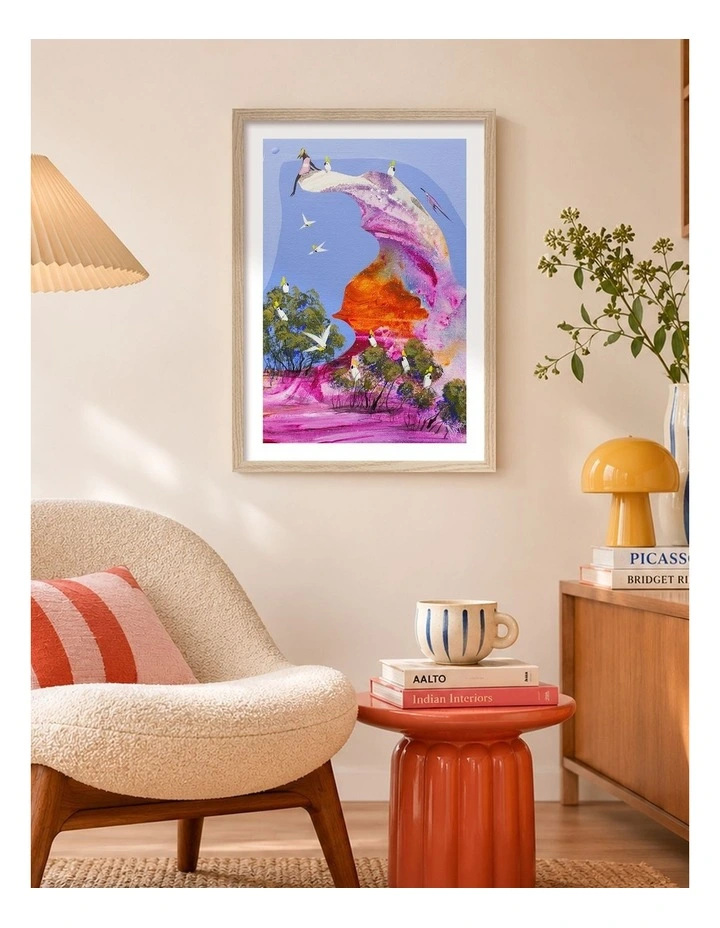 Australian Made Colourful Cockatoo Roost Art Print Natural Frame image 2