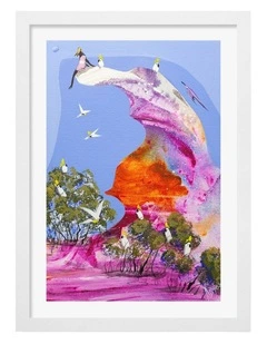 Australian Made Colourful Cockatoo Roost Art Print White Frame