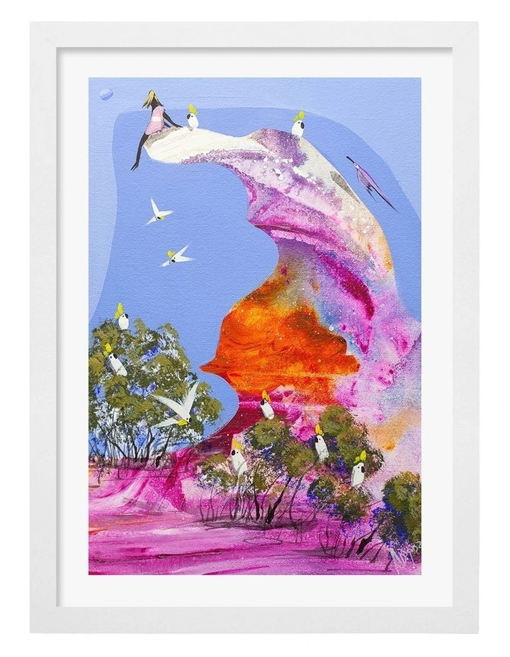 Australian Made Colourful Cockatoo Roost Art Print White Frame image 1