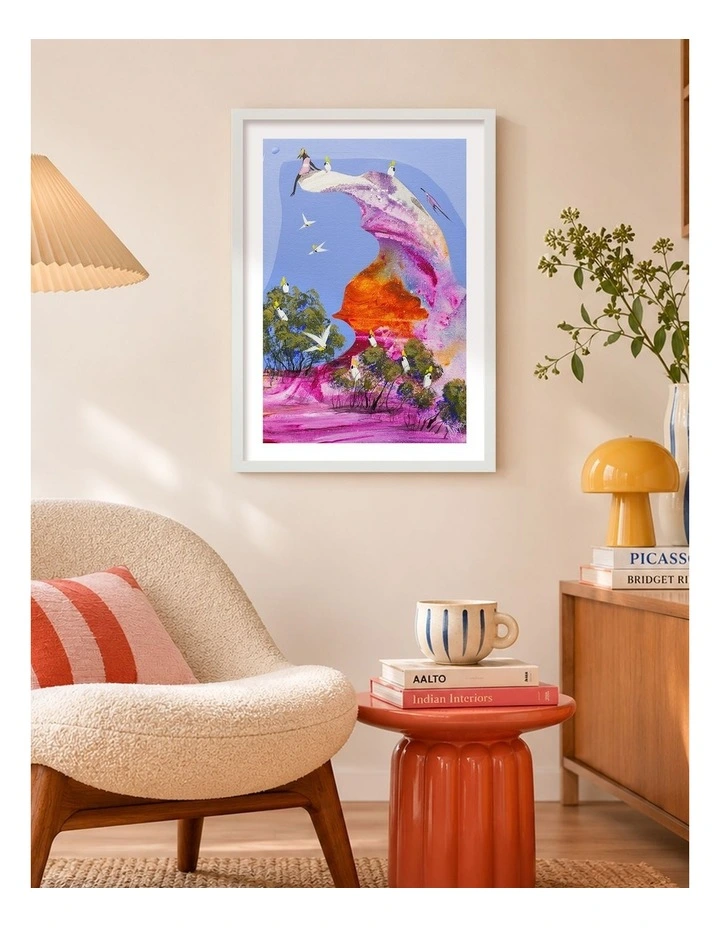 Australian Made Colourful Cockatoo Roost Art Print White Frame image 2