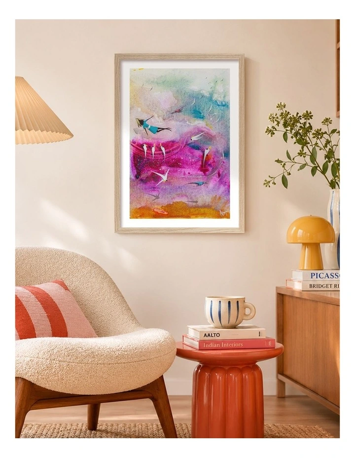 Australian Made Colourful Dream Flight Art Print Natural Frame image 2