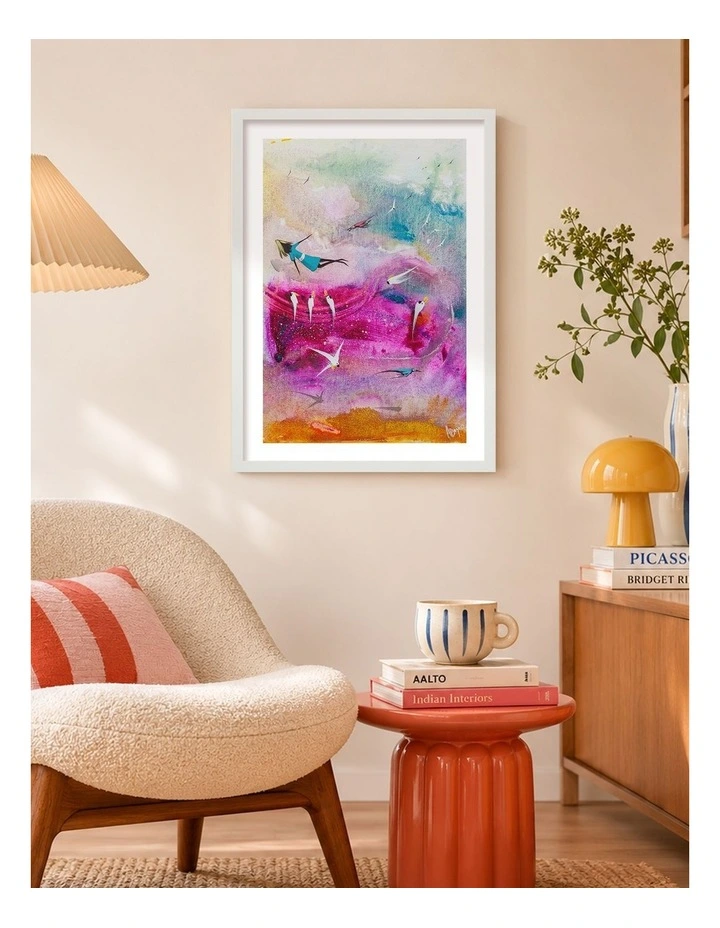 Australian Made Colourful Dream Flight Art Print White Frame image 2