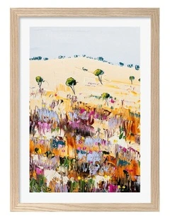 Australian Made Colourful Hillside Bloom Art Print Natural Frame