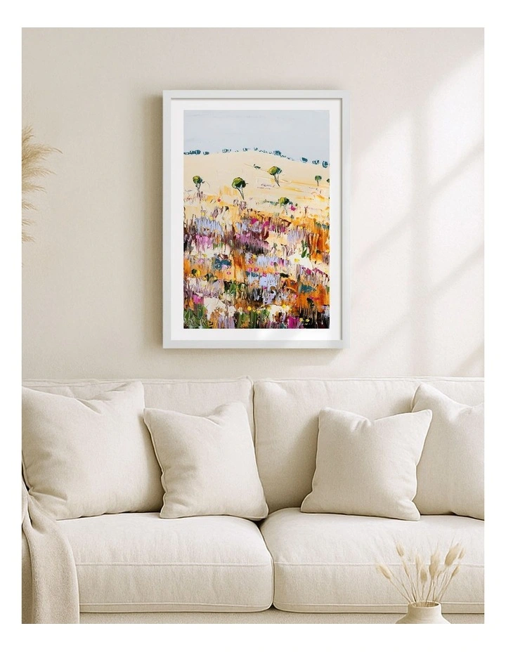 Australian Made Colourful Hillside Bloom Art Print White Frame image 2
