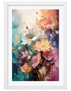 Australian Made Colourful Painterly Flowers Art Print White Frame