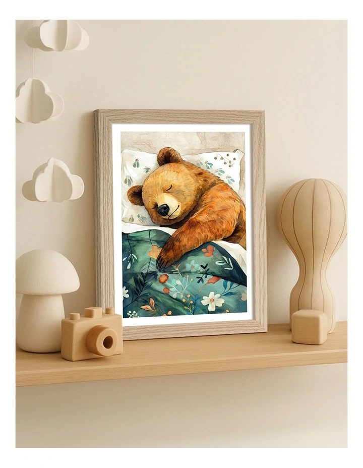 Australian Made Cozy Bear Dreams Art Print Natural Frame image 2