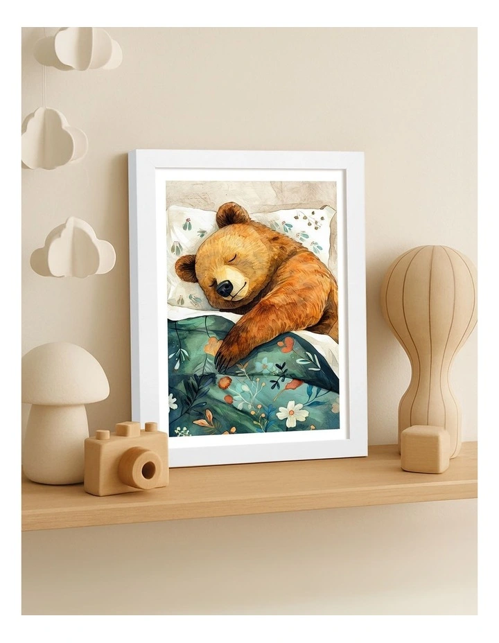 Australian Made Cozy Bear Dreams Art Print White Frame image 2