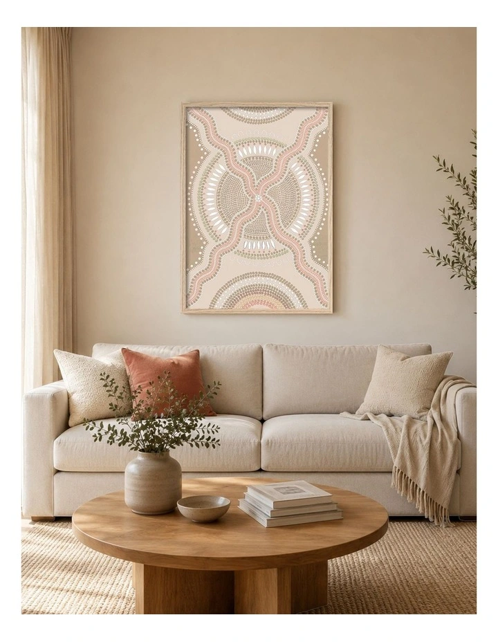 Australian Made Crossroads Aboriginal Art Print Natural Frame image 2