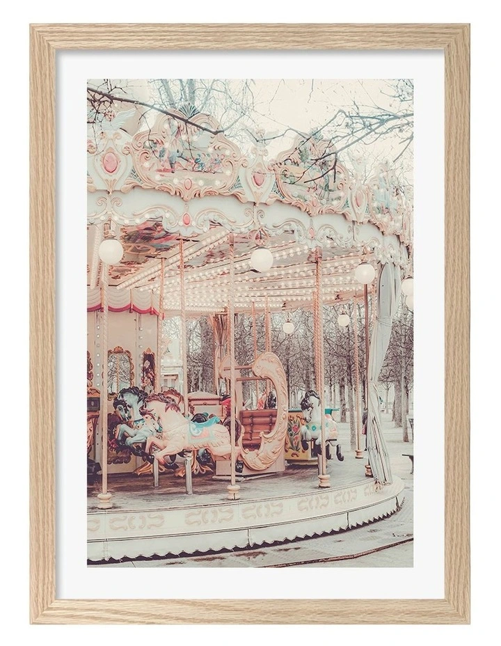 Australian Made Dreamy Parisian Carousel Art Print Natural Frame image 1