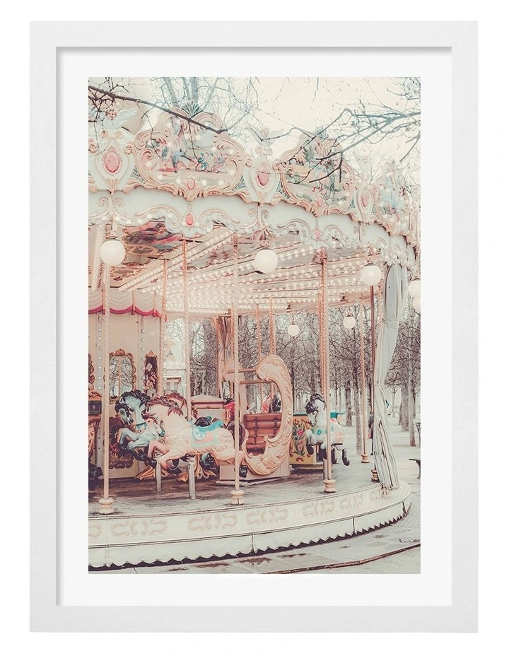 Australian Made Dreamy Parisian Carousel Art Print White Frame image 1