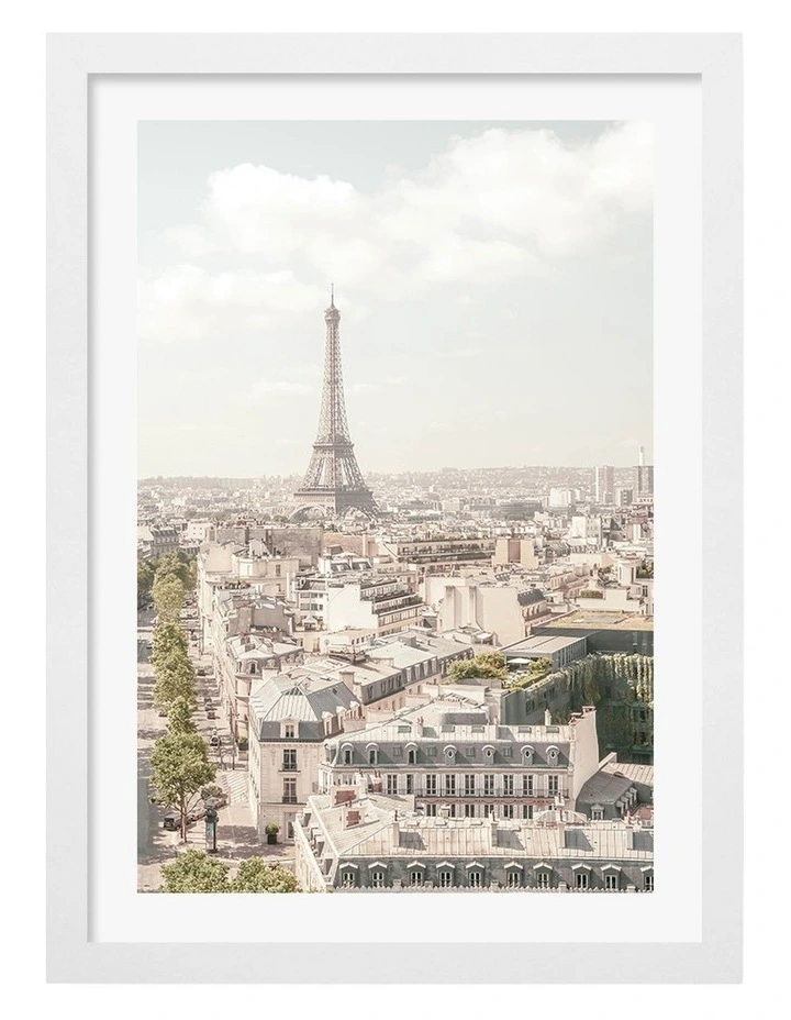 Australian Made Eiffel Tower Over Paris Art Print White Frame image 1