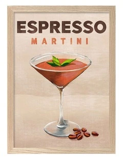 Australian Made Espresso Martini Cocktail Art Print Natural Frame