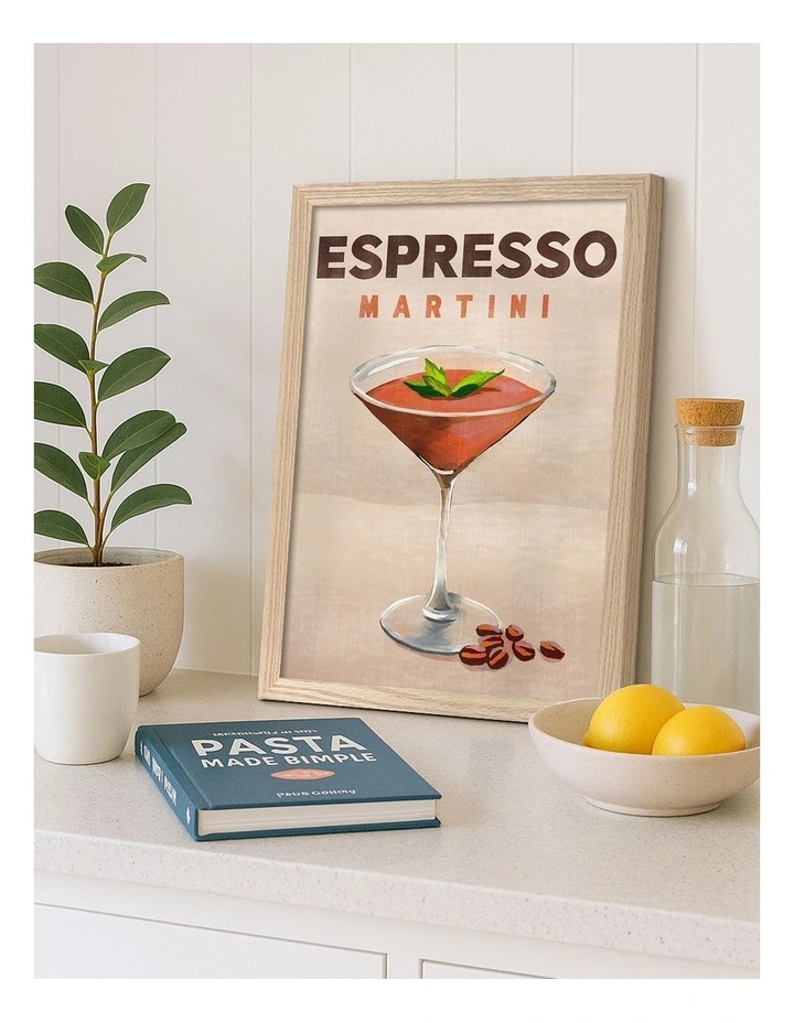 Australian Made Espresso Martini Cocktail Art Print Natural Frame image 2