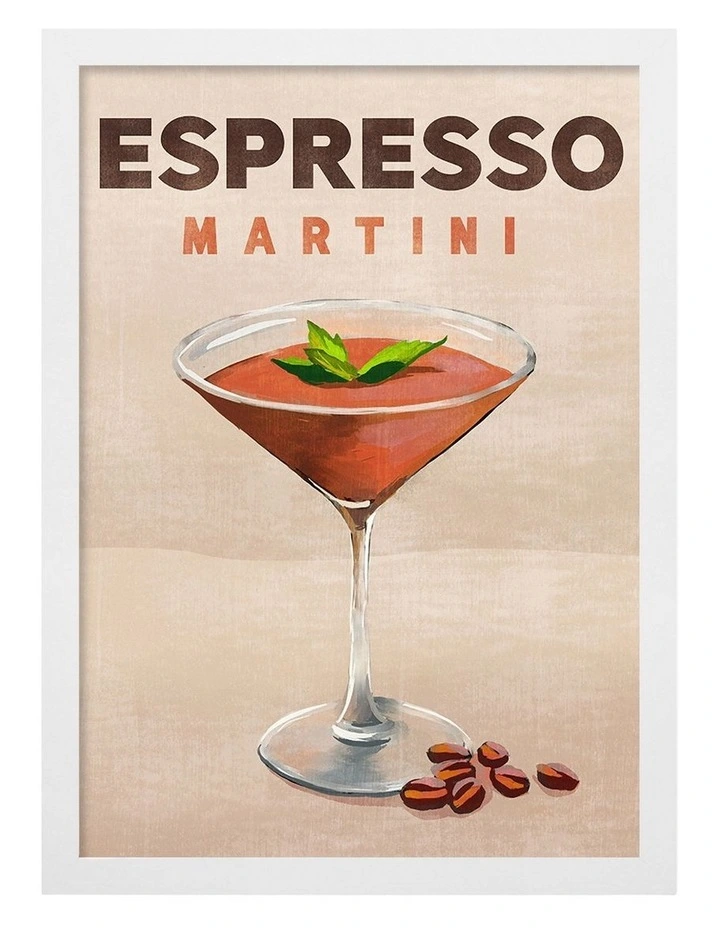 Australian Made Espresso Martini Cocktail Art Print White Frame image 1