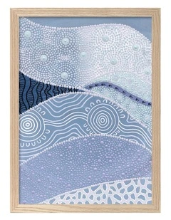 Australian Made Following the Old Ways Part 1 Blue Water Aboriginal Art Print Natural Frame