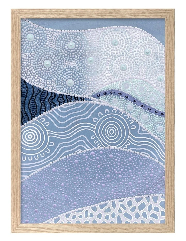 Australian Made Following the Old Ways Part 1 Blue Water Aboriginal Art Print Natural Frame image 1